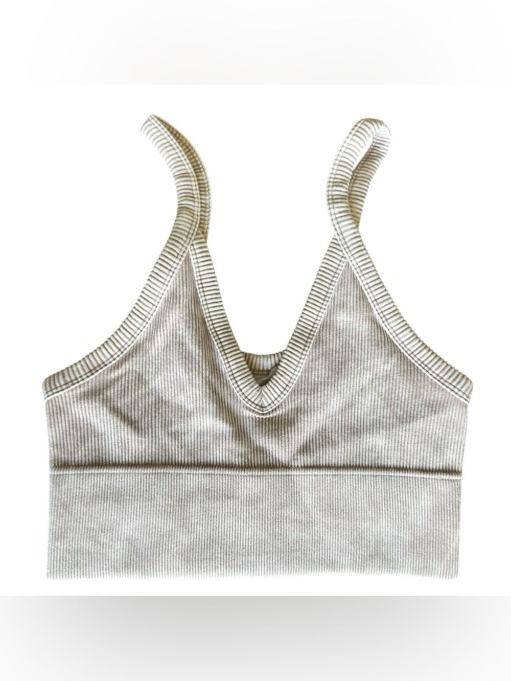 Zenana Outfitters Mineral Wash Ash Mocha Ribbed V-Neck Top Size L/XL New